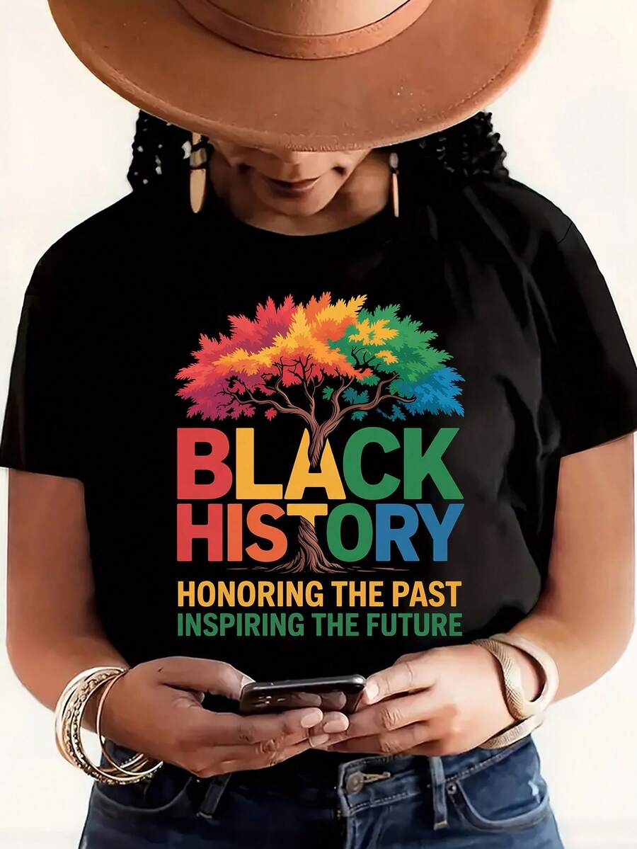 Women Fashion History - エステティック・バイブ レディース 半袖Tシャツ クルーネック ブラック ヒストリーブラック