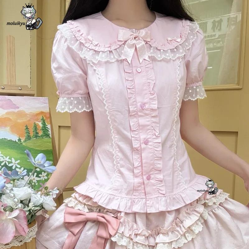 Puff Sleeve Blouse - かわいいフリルブラウス春夏日本パフスリーブファッション女性シャツレトロ甘いピーターパン襟原宿かわいいトップス
