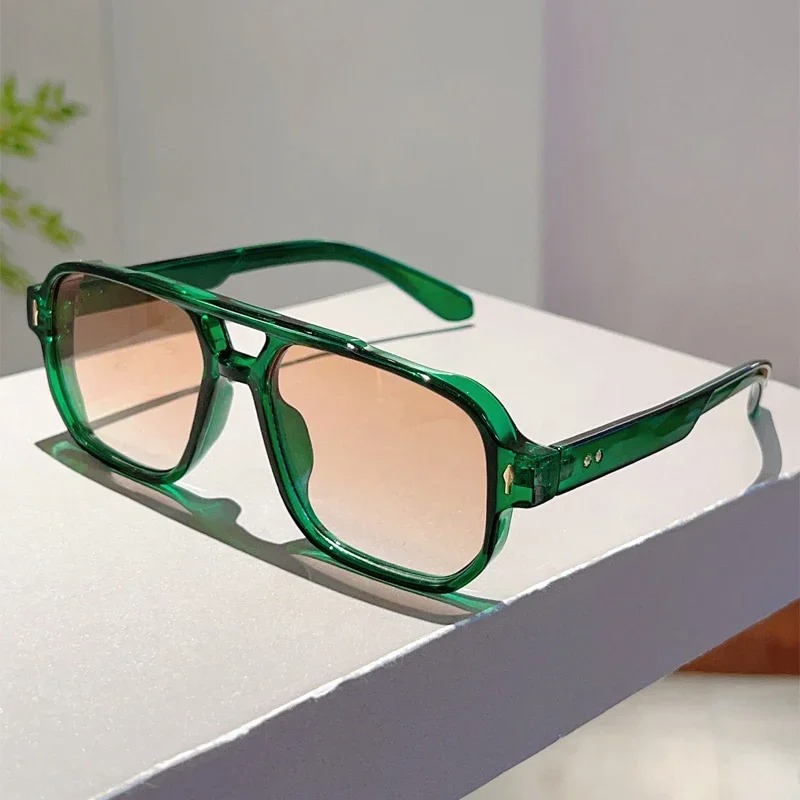 Women'S Fashion Eyewear - 新しいヴィンテージダブルブリッジスクエアサングラスファッションリベットオーシャンレンズ UV400 メガネ女性トレンド旅行サングラス