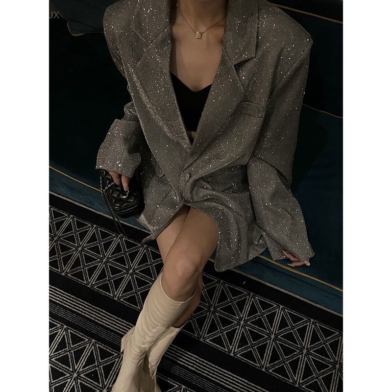 Blazer Women Oversized - 韓国オーバーサイズジャケット 2025 女性服原宿スパンコールブレザー Y2k トップスストリートファッションカジュアルコート Ropa