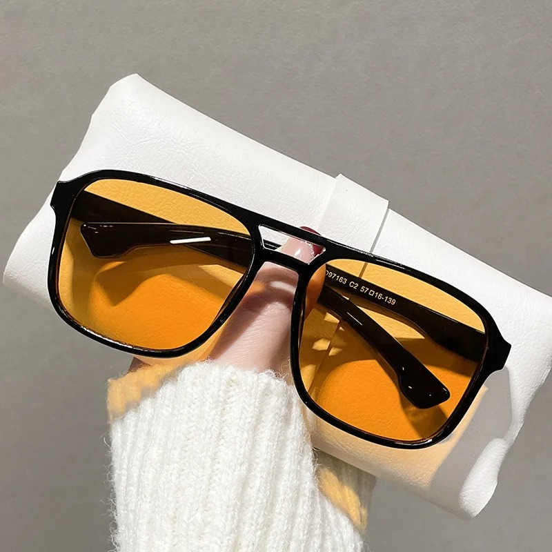 Women'S Fashion Eyewear - スクエアダブルブリッジサングラス女性レトロシェード UV400 トレンドオレンジイエローサングラス女性ファッション男性眼鏡