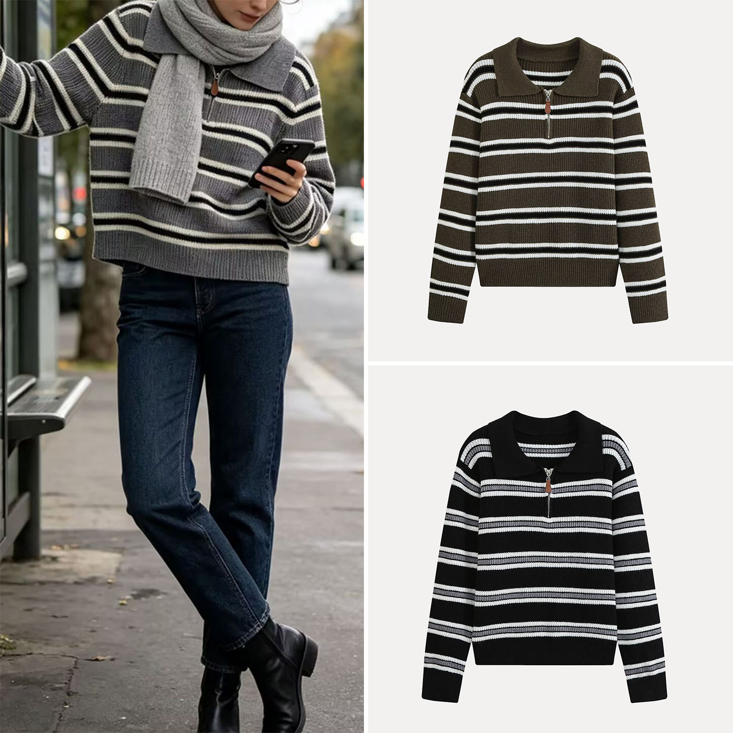 Women'S Fashion E Commerce - ファッショナブルなニット長袖シャツ、ジッパー襟付き、女性用春夏カジュアルウェア、Zブランド、純粋なeコマース