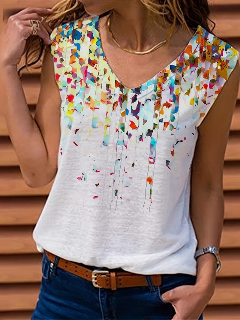 Women Fashion Vest - 女性用Vネックノースリーブトップ,ルーズカジュアルウェア,ファッショナブル,フラワープリント,ラージサイズ,1xl-5xl
