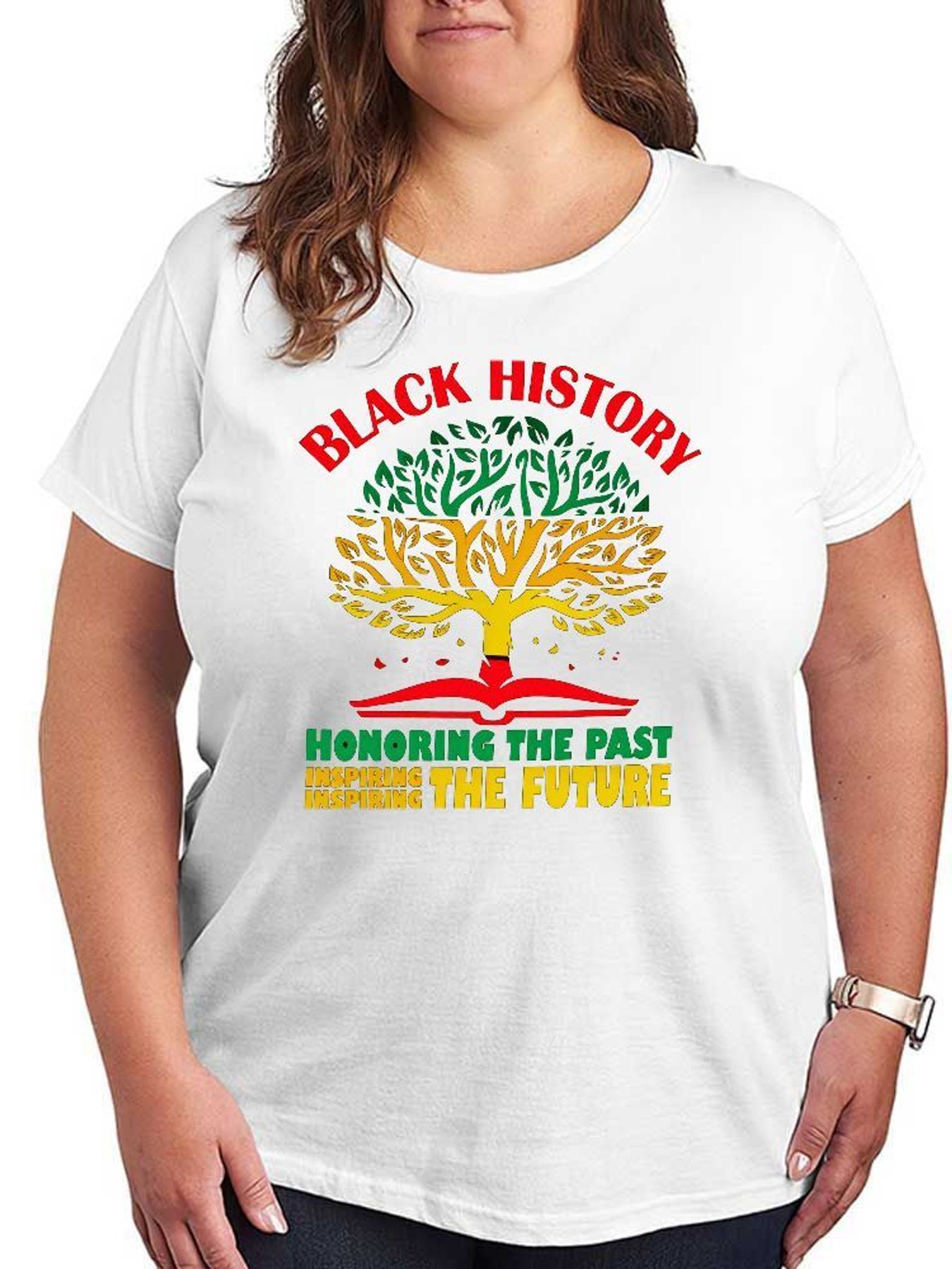 Women Fashion History - 黒人歴史月間ツリーグラフィックTシャツ レディースファッション ストレッチ プラスサイズ 半袖 カジュアル