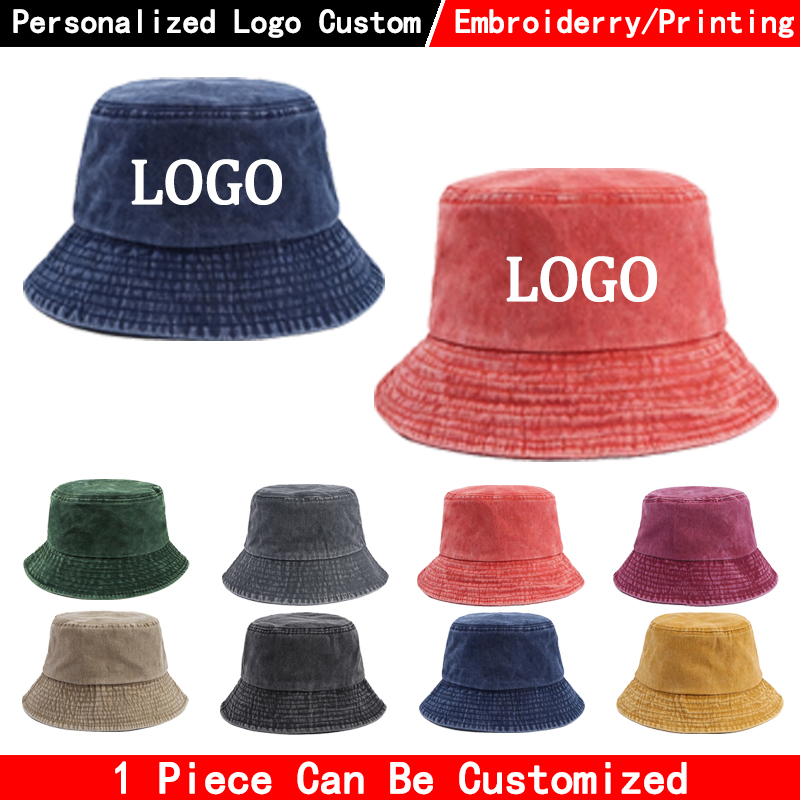 Women Fashion Logo Design - カスタムロゴ入りデニムバケットハット ファッションウォッシュドデニムキャップ デザイン メンズ パナマハット レディース