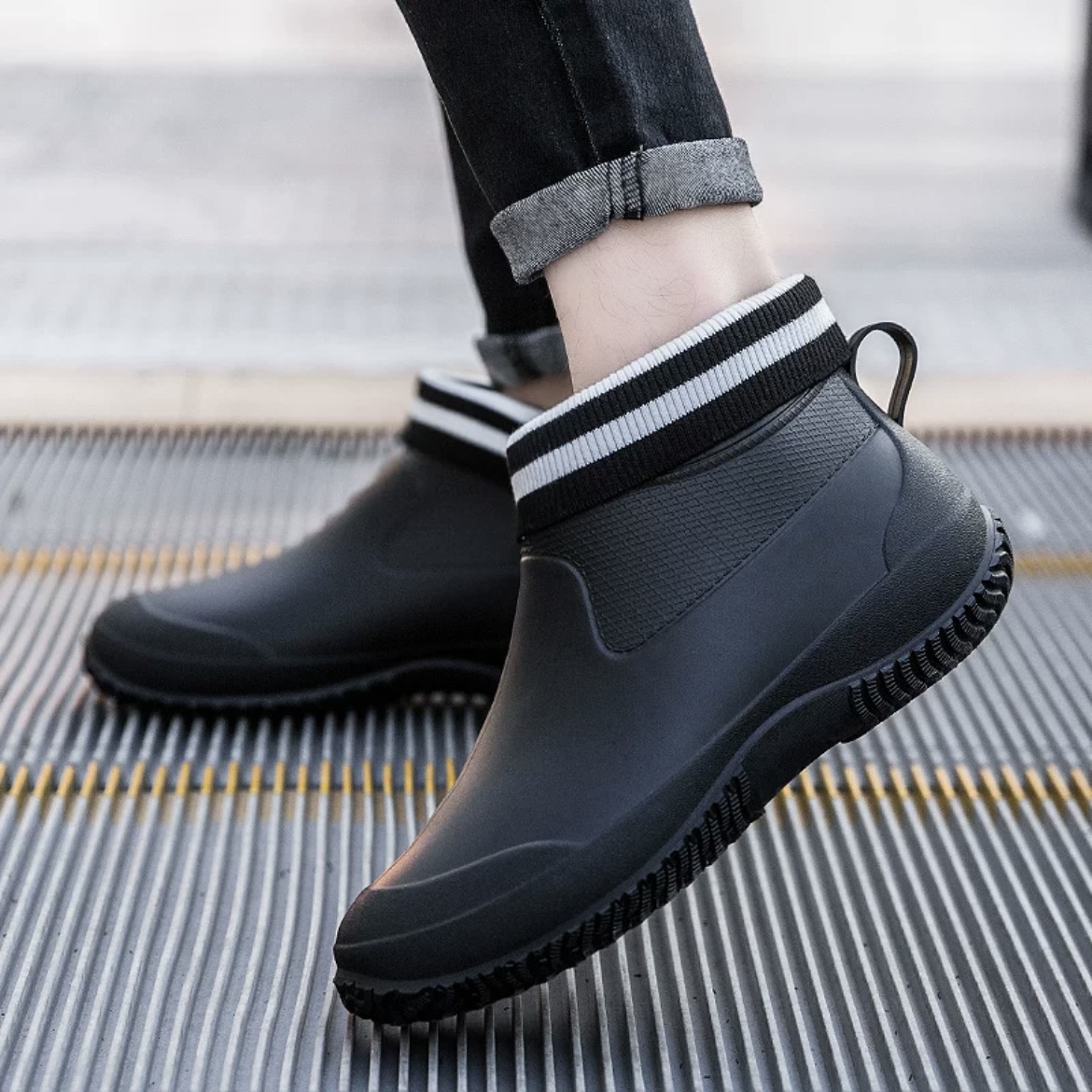 Women'S Fashion Gumboots - 男性と女性のためのカップルのレインブーツ,ゴム製の滑り止めブーツ,足首にゴム製,防水性と滑り止め,快適で暖かい釣り靴,ファッショナブル