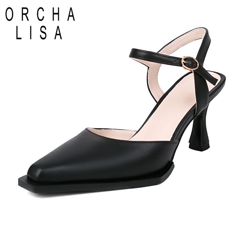 Women Fashion Brand - ORCHA リサ真新しい女性サンダルスクエアトゥ薄いかかと 8 センチメートルバックルストラップ大サイズ 41 42
