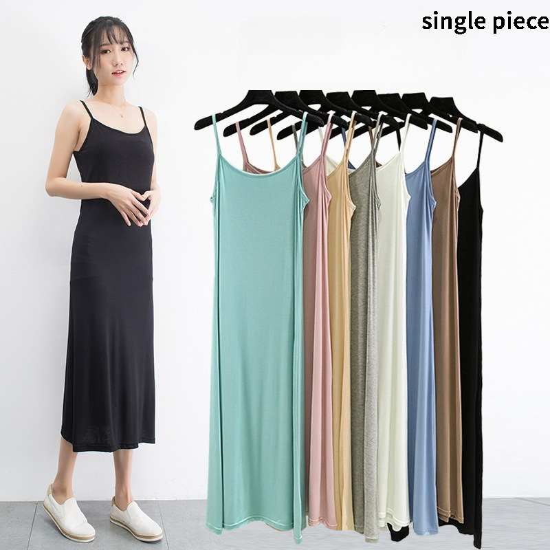 Women Fashion Vest - モーダルキャミソールベストドレス女性用夏服抗浸透ノースリーブベースロングスカートスリム裏地付きミッドレングスドレス