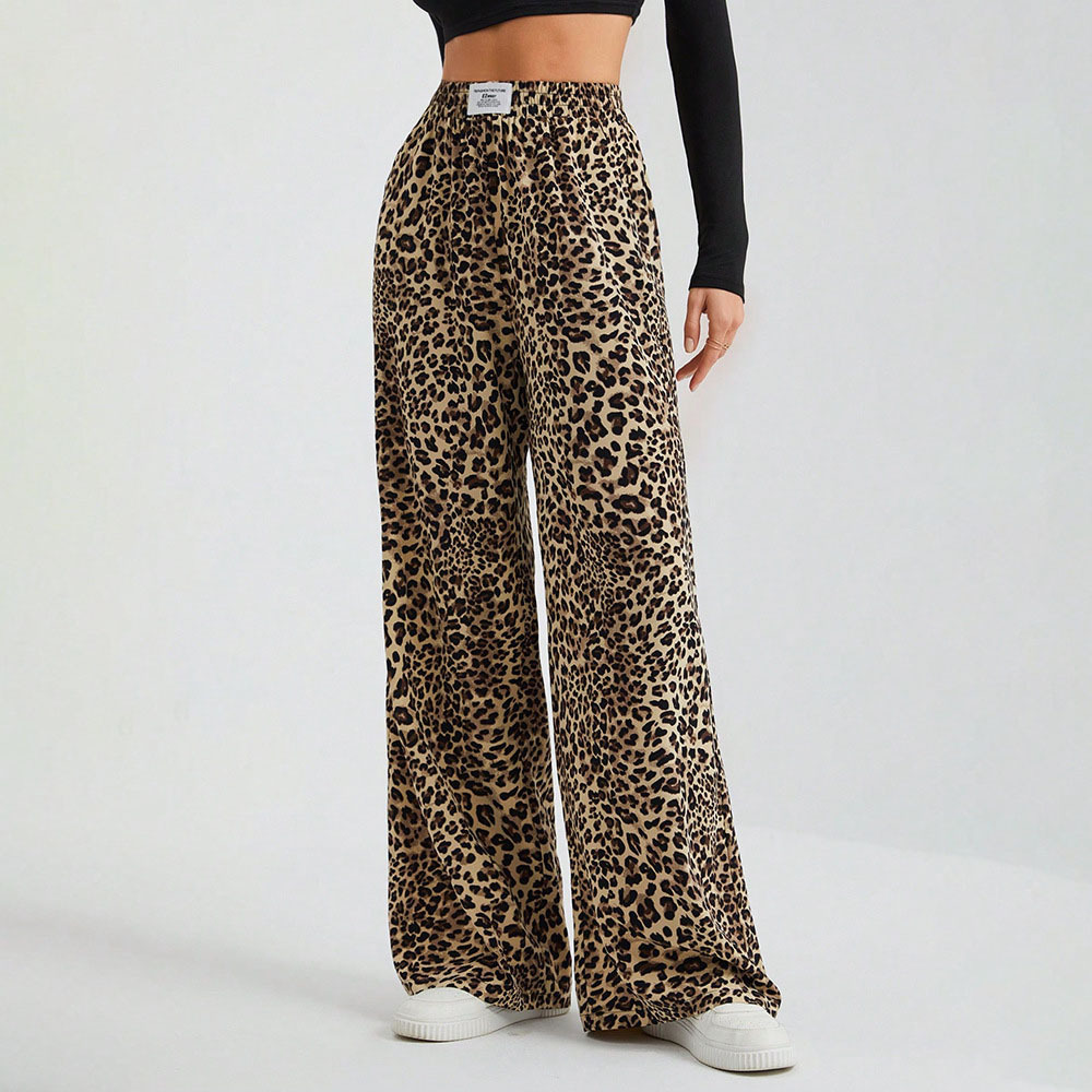 Women'S Fashion E Commerce - トレンディなクラシックなヒョウ柄ルーズフィットワイドレッグカジュアルパンツ多用途ロングパンツ越境ECファッション