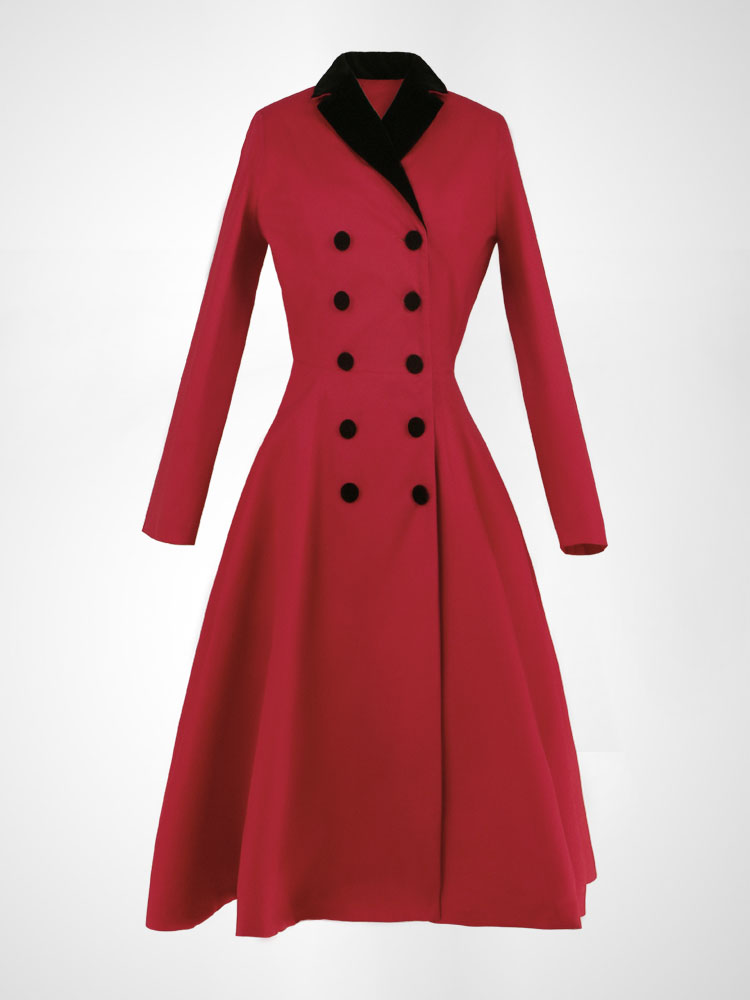 Women'S Fashion In The 1950S - レトロ 1950 年代のエレガントなクラシック宮殿優しい気質女性赤黒蝶ネクタイロングスカートコート暖かいミニマリズムファッションジャケット