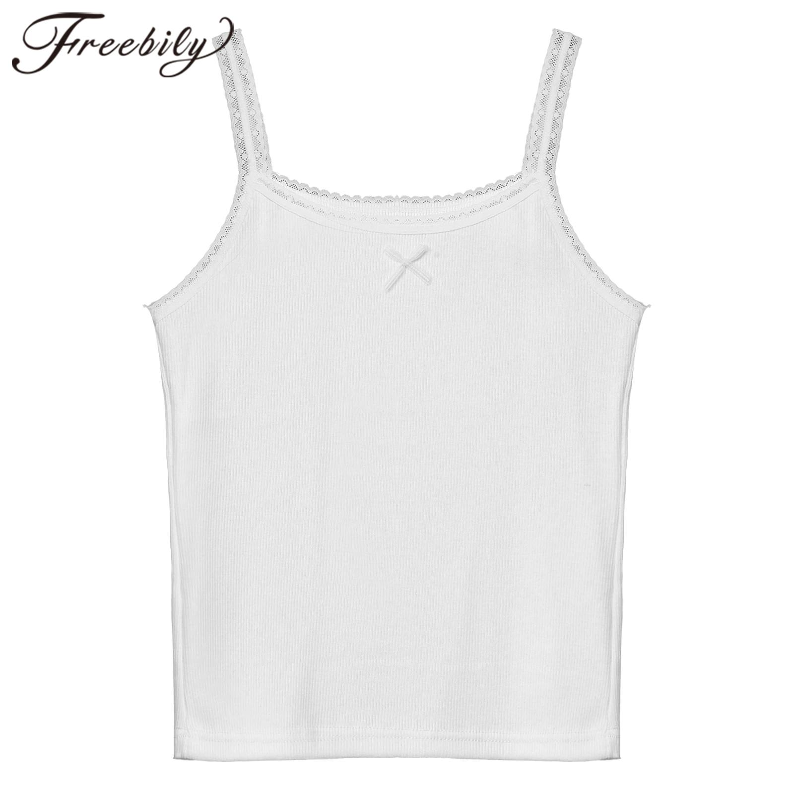 Lace Trim Cami - ティーンキッズヨガトップガールズキャミソールスパゲッティストラップベストバレエダンス服ティーンキッズトップス女の子用レーストリムリブキャミソール