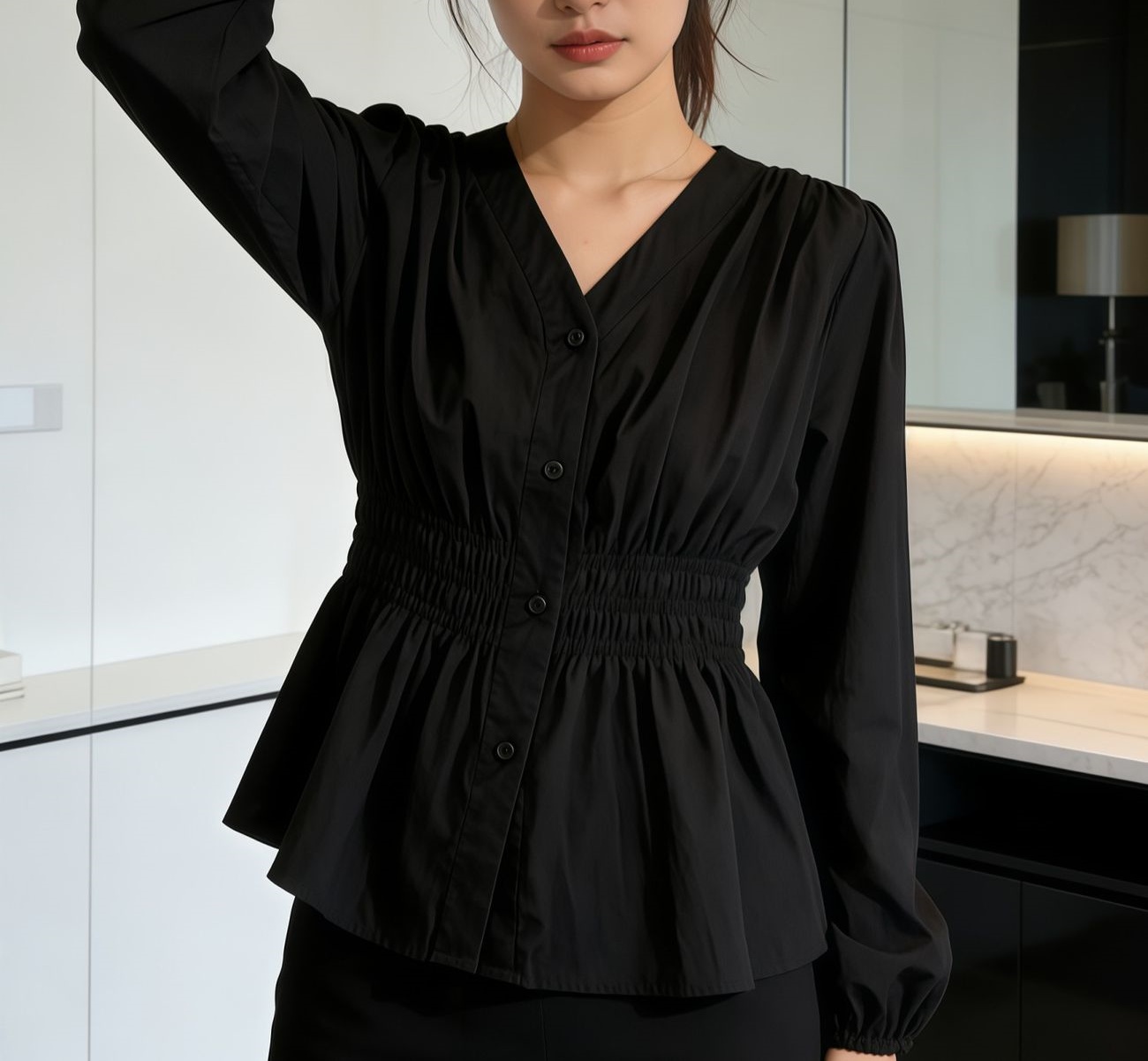 200ポンド以上の体重の方向けのプラスサイズオフィスレディシ - Puff Sleeve Blouse のレビューと価格