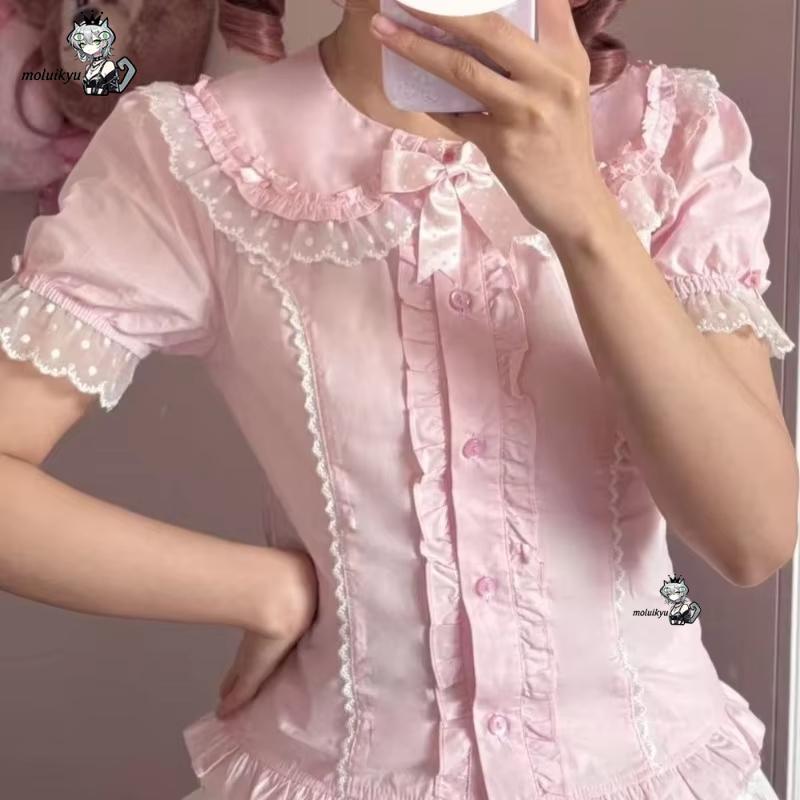 かわいいフリルブラウス春夏日本パフスリーブファッション女性シ - Puff Sleeve Blouse のレビューと価格