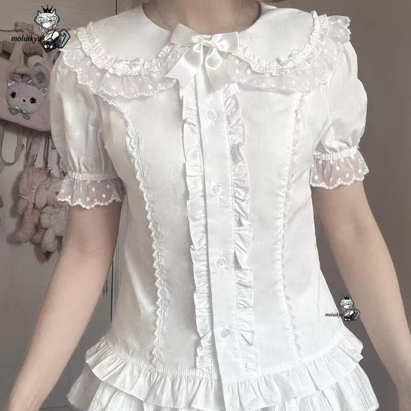 かわいいフリルブラウス春夏日本パフスリーブファッション女性シ - Puff Sleeve Blouse のレビューと価格