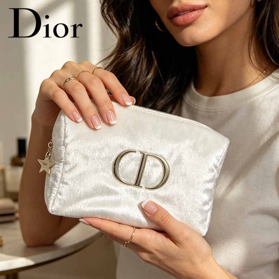 ディオールのバッグ ホワイトベルベット トラベルコスメティッ - Women Fashion Logo Design のレビューと価格