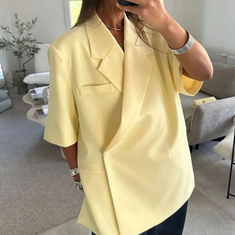 レディースルーズブレザースーツ、無地カジュアル、ターンダウン - Blazer Women Oversized のレビューと価格