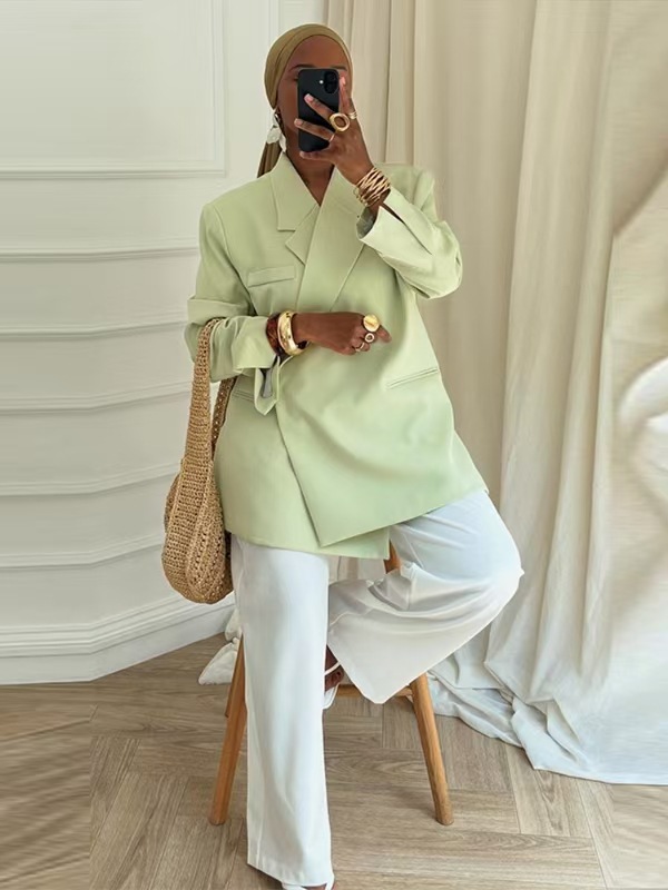 レディースルーズブレザースーツ、無地カジュアル、ターンダウン - Blazer Women Oversized のレビューと価格