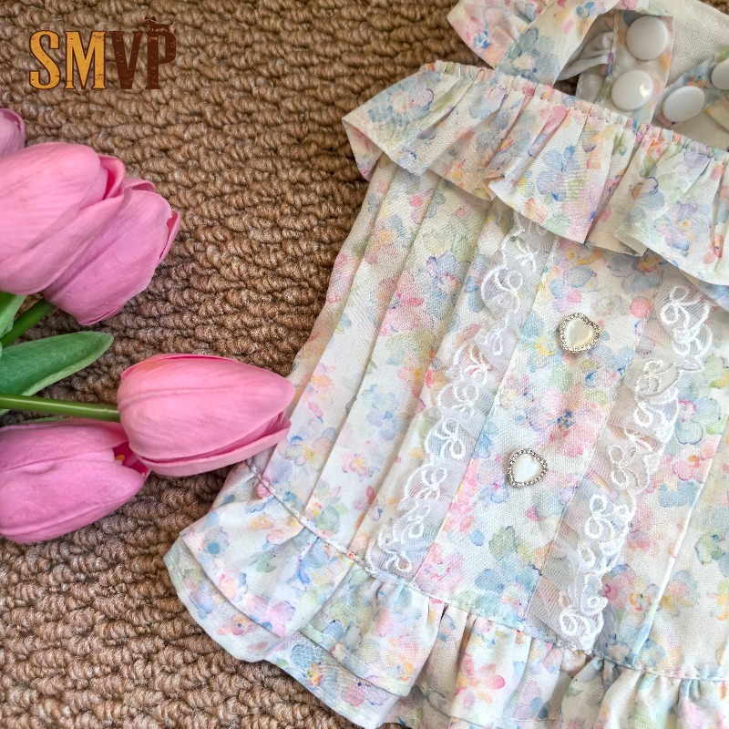 パステルフローラルペットキャミドレスフリルショルダーボウレー - Lace Trim Cami のレビューと価格