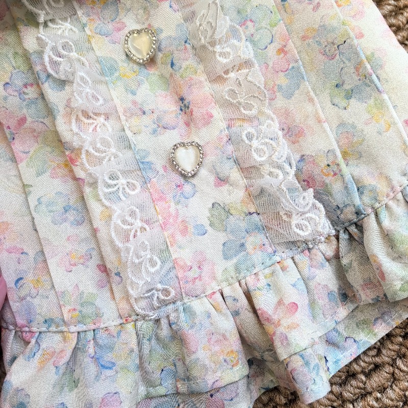パステルフローラルペットキャミドレスフリルショルダーボウレー - Lace Trim Cami のレビューと価格