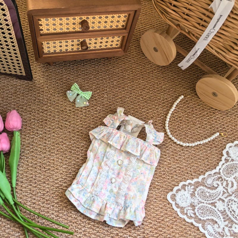 パステルフローラルペットキャミドレスフリルショルダーボウレー - Lace Trim Cami のレビューと価格
