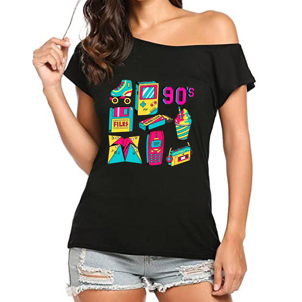 ファッションレディースオフショルダーTシャツ90年代レトログ - Women'S Fashion In The 90S のレビューと価格
