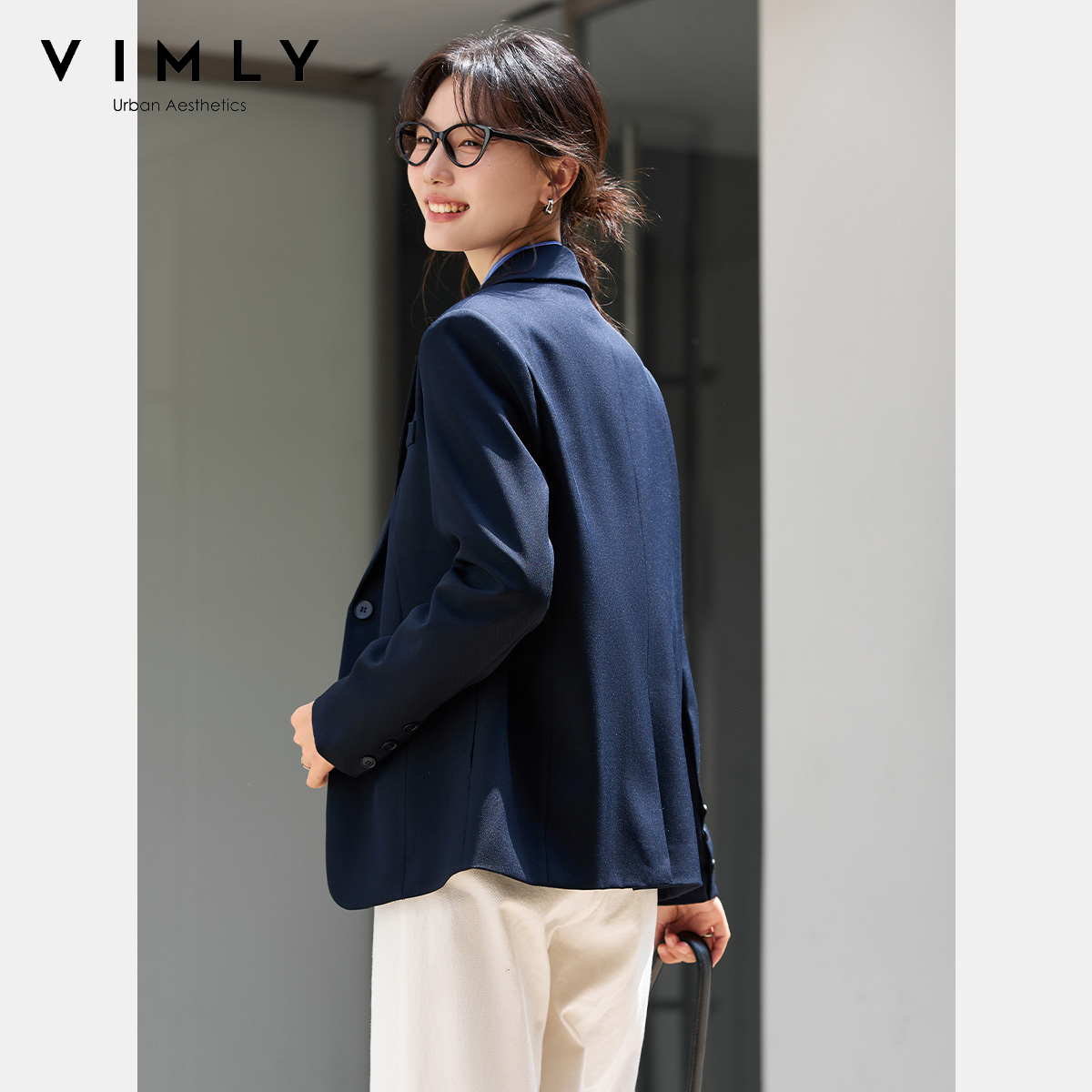 VIMLY レディース ネイビー ブルー ジャケット 秋 2 - Blazer Women Oversized のレビューと価格