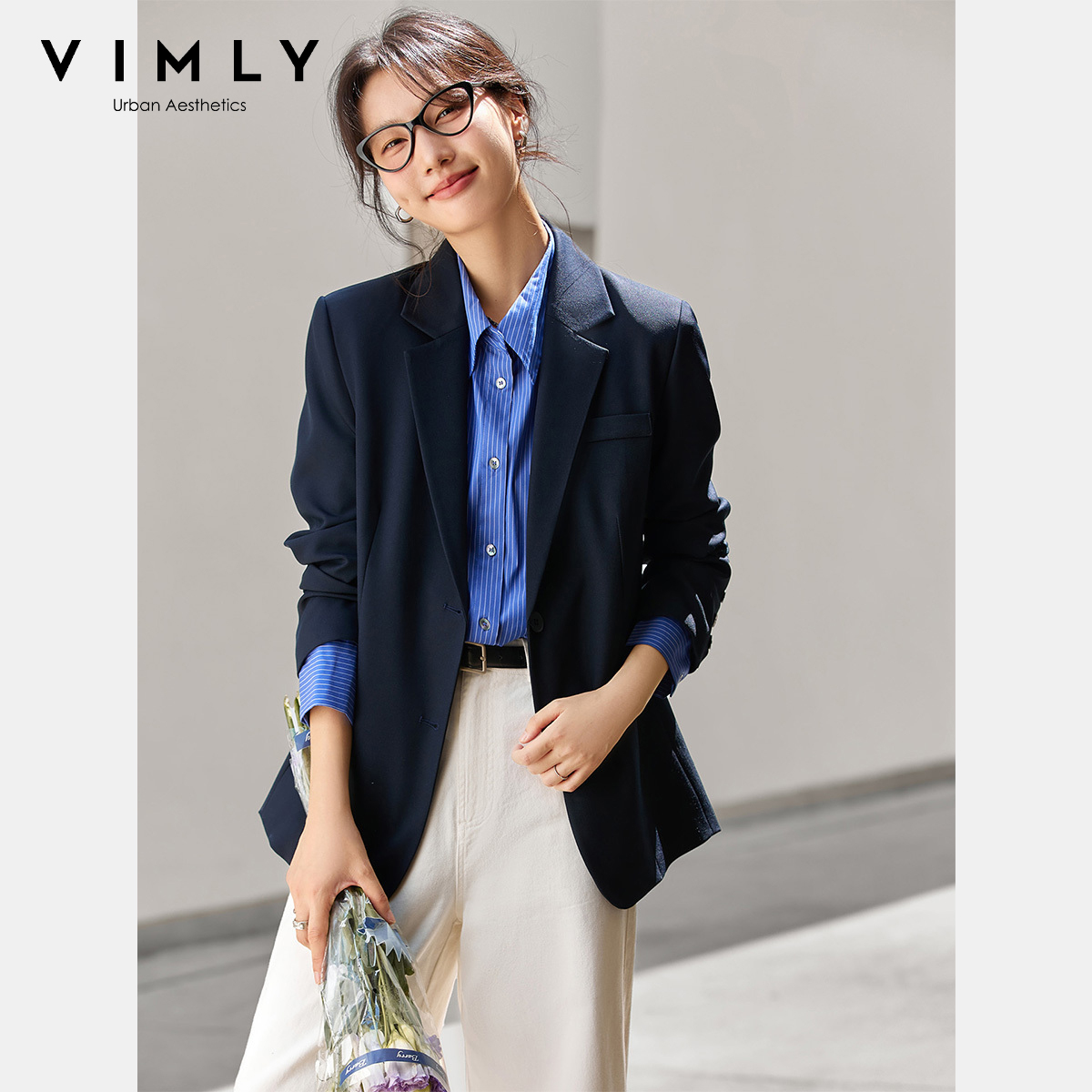 VIMLY レディース ネイビー ブルー ジャケット 秋 2 - Blazer Women Oversized のレビューと価格