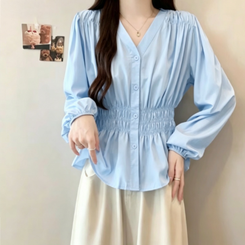 200ポンドプラスサイズ弾性ウエストオフィスレディトレンドシ - Puff Sleeve Blouse のレビューと価格