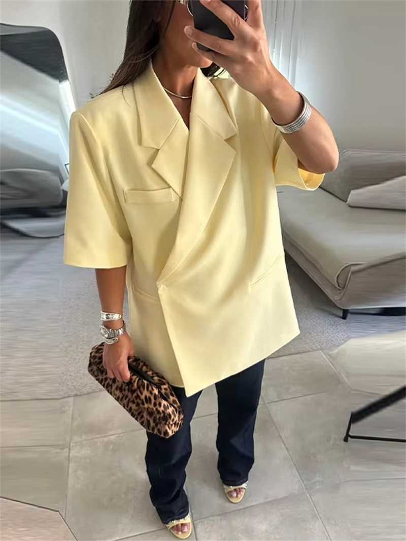 レディーススーツジャケット ルーズラペル ワンボタン 半袖ブ - Blazer Women Oversized のレビューと価格