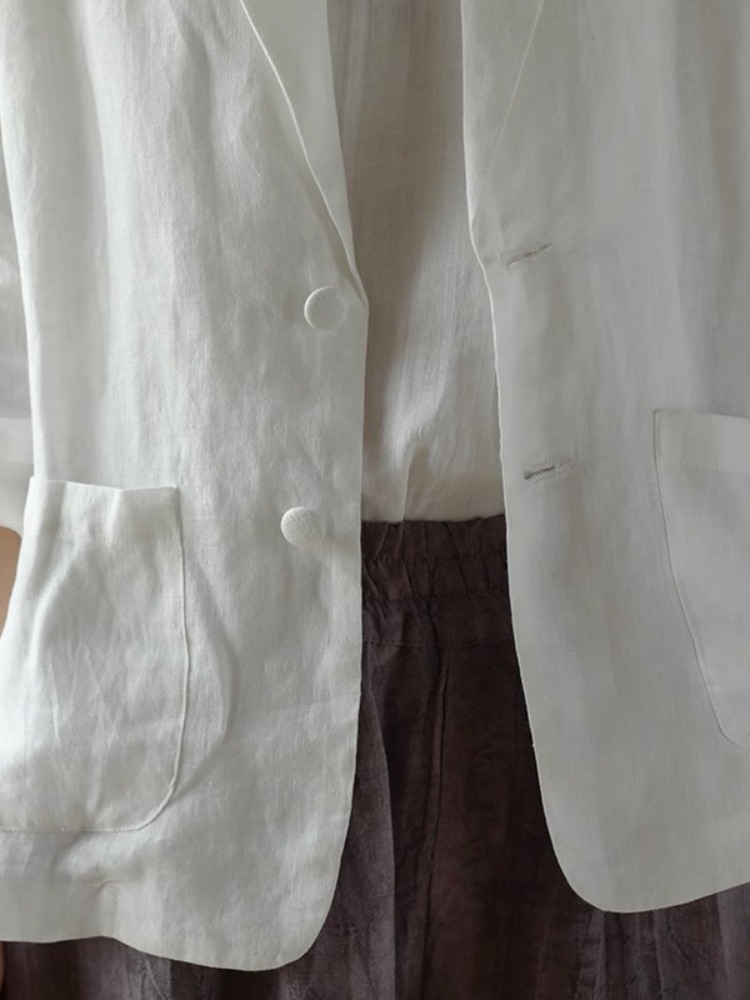 カジュアルルーズレディースリネンスーツジャケットスモールアウ - Blazer Women Oversized のレビューと価格