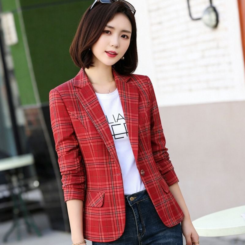 気質チェック柄スーツジャケット女性新作春夏 2026 ファッ - Blazer Women Oversized のレビューと価格