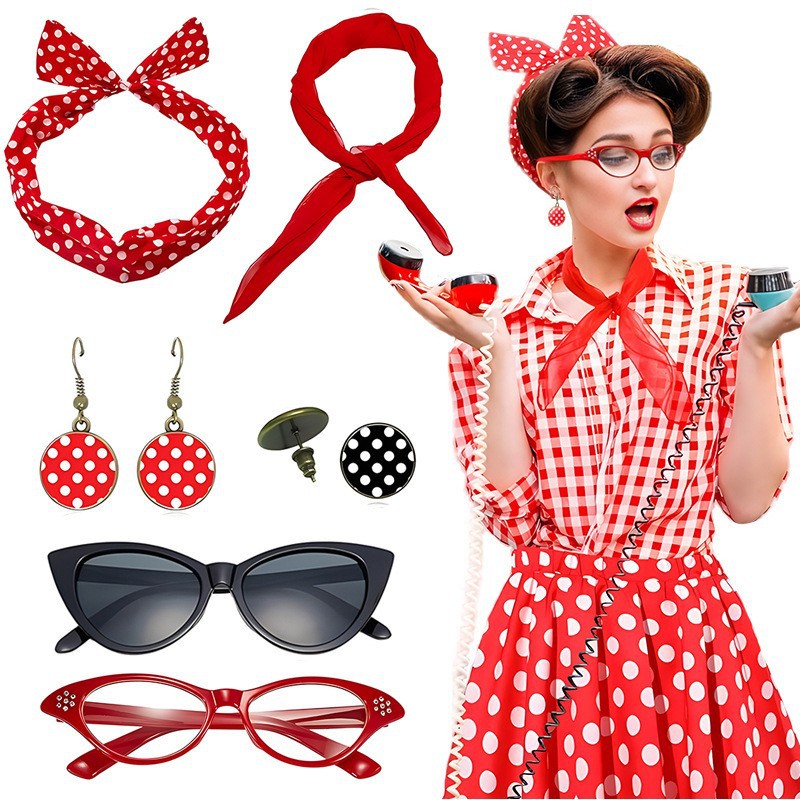 カーニバル 1950S パーティー水玉模様アクセサリーセット - Women'S Fashion In The 1950S のレビューと価格