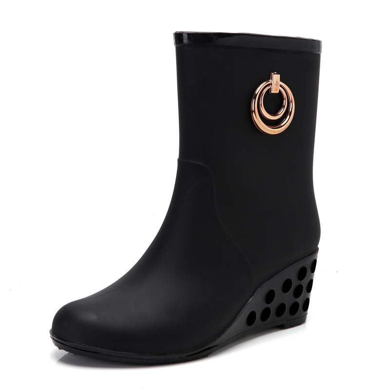 ファッションウェッジヒールレインブーツ女性pvcゴム長靴サイ - Women'S Fashion Gumboots のレビューと価格