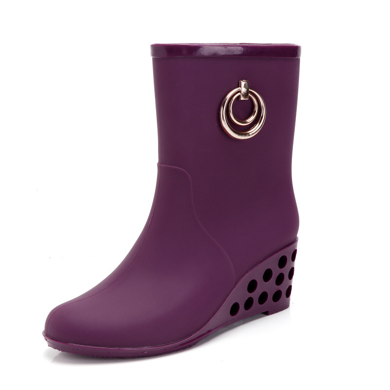 ファッションウェッジヒールレインブーツ女性pvcゴム長靴サイ - Women'S Fashion Gumboots のレビューと価格